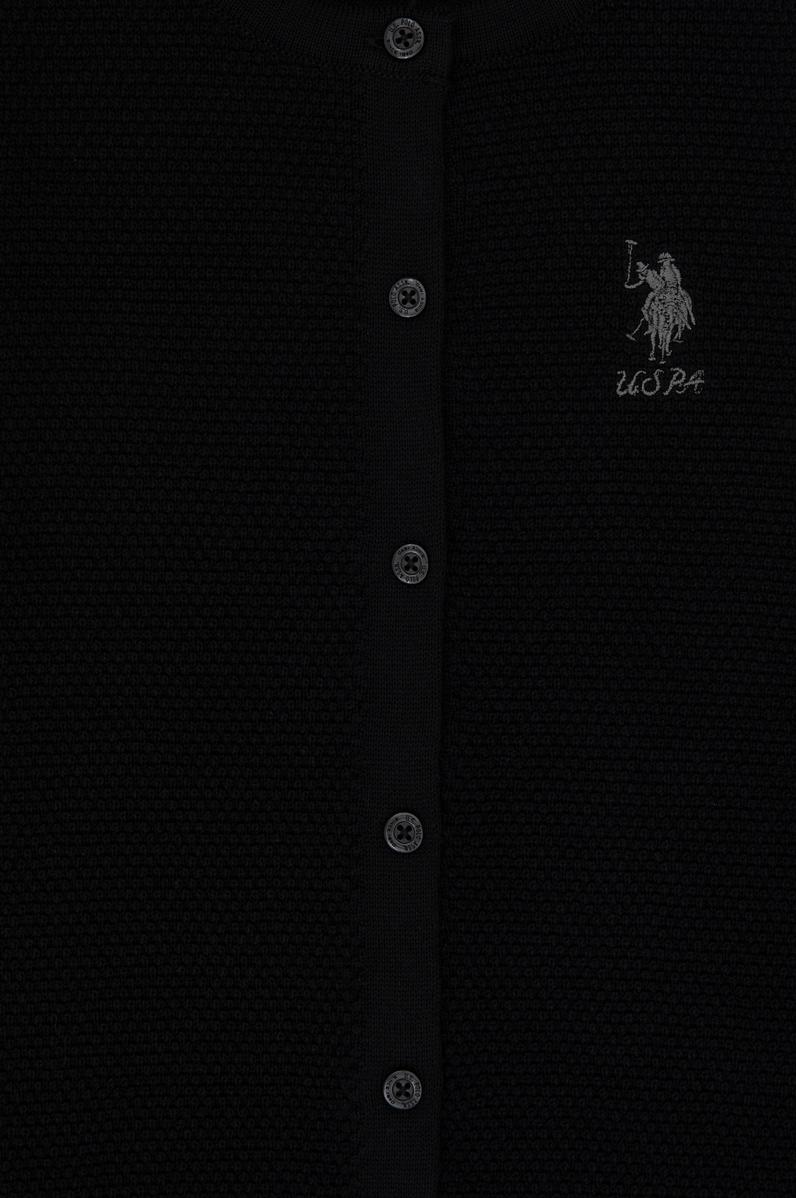 Kız Çocuk Siyah Düğmeli Bisiklet Yaka Triko Hırka