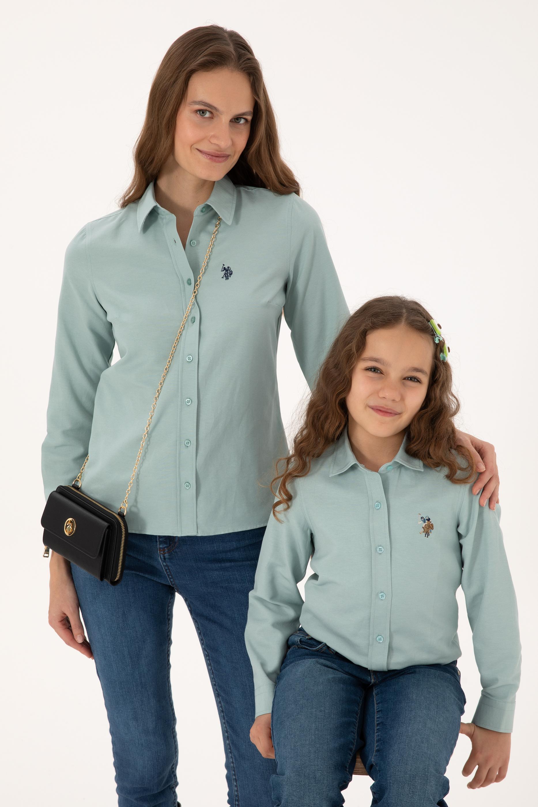 Kız Çocuk Mint Uzun Kollu Basic Gömlek