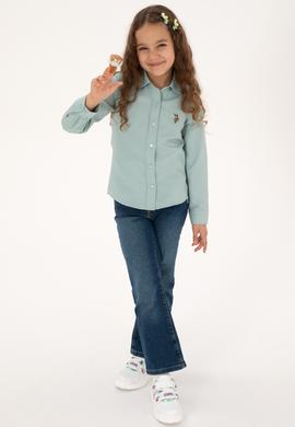 Kız Çocuk Mint Uzun Kollu Basic Gömlek - 50317629007