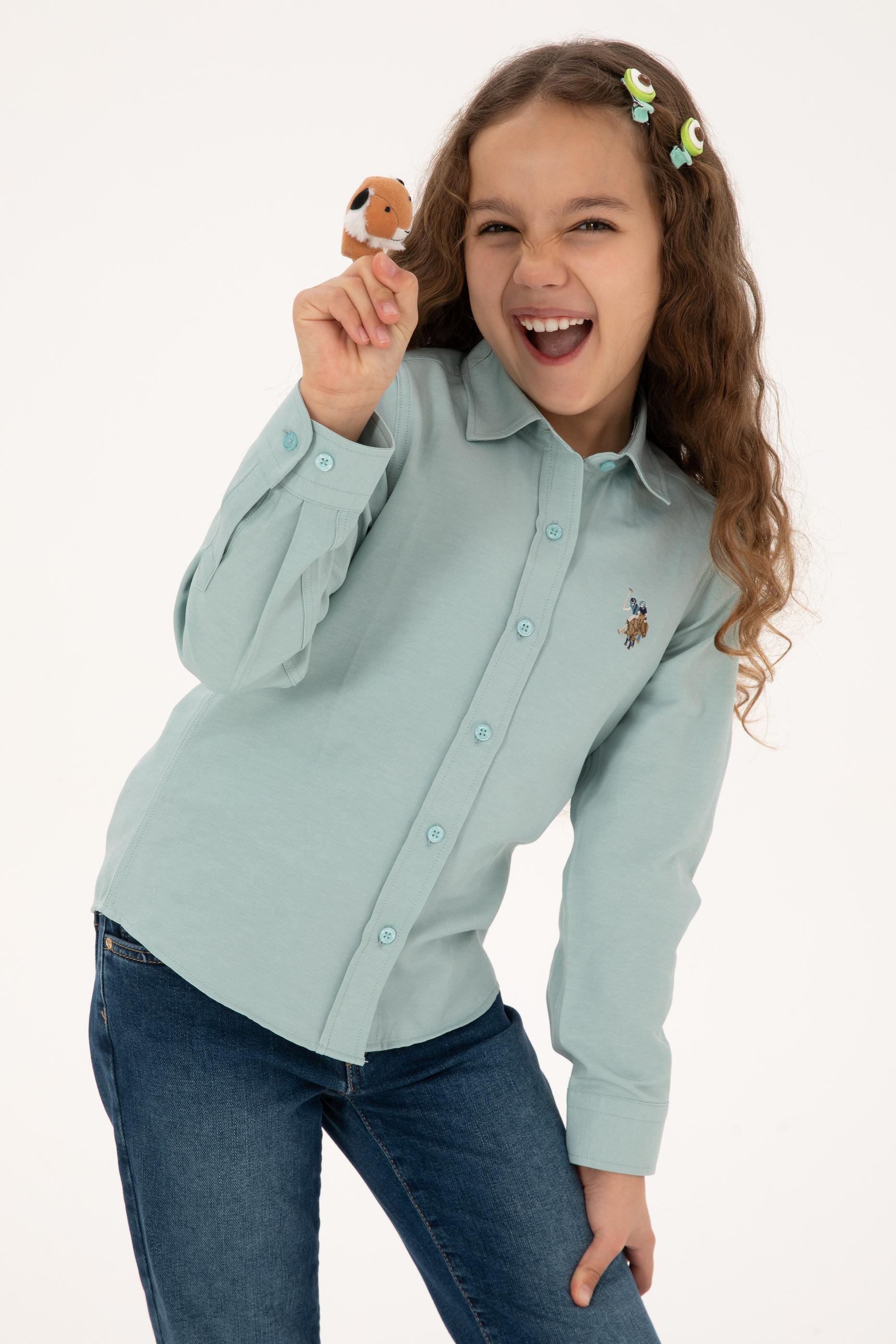 Kız Çocuk Mint Uzun Kollu Basic Gömlek