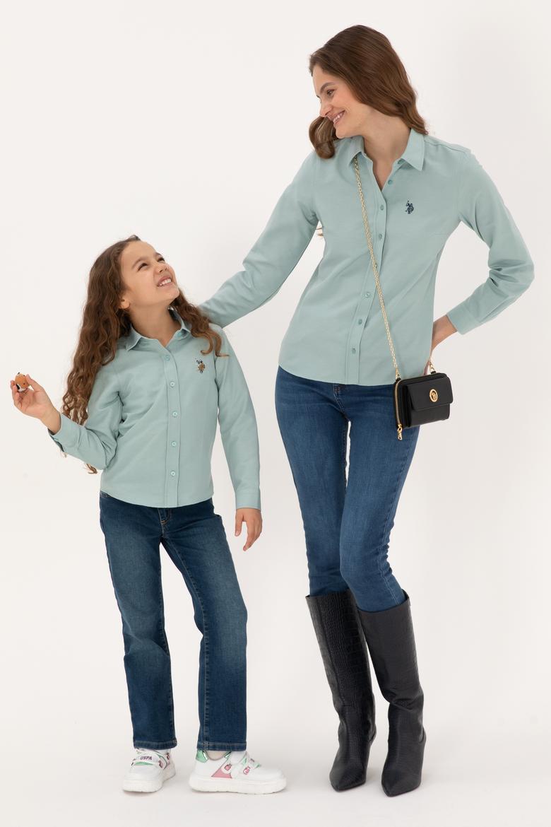 Kız Çocuk Mint Uzun Kollu Basic Gömlek