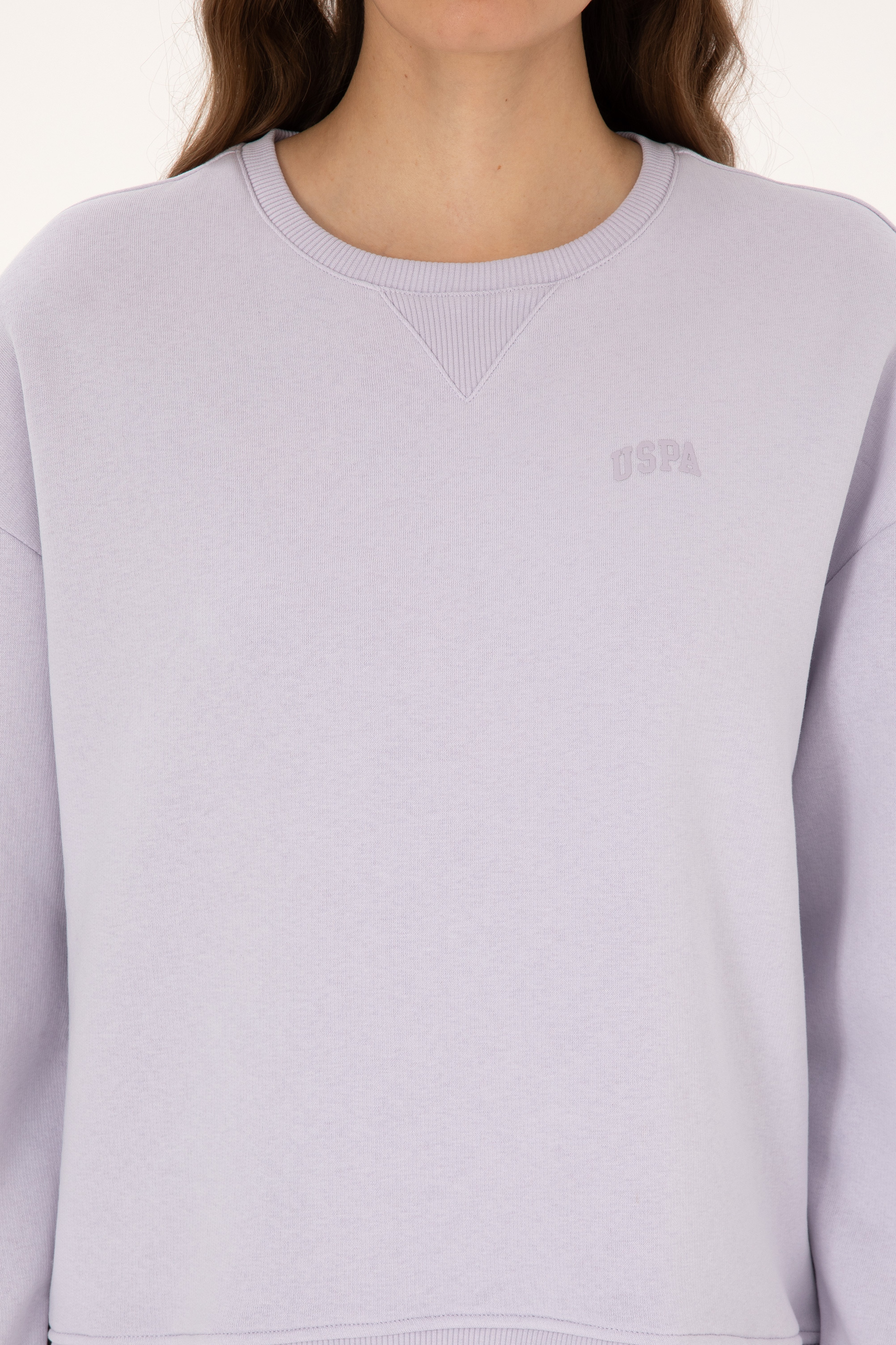 Kadın Lavanta Şardonlu Bisiklet Yaka Basic Sweatshırt