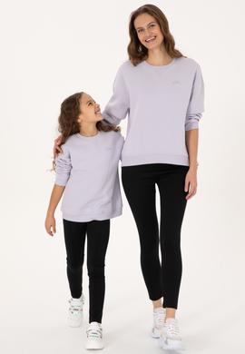 Kadın Lavanta Şardonlu Bisiklet Yaka Basic Sweatshırt - 50313586093
