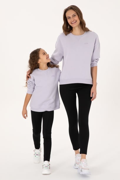 Kadın Lavanta Şardonlu Bisiklet Yaka Basic Sweatshırt