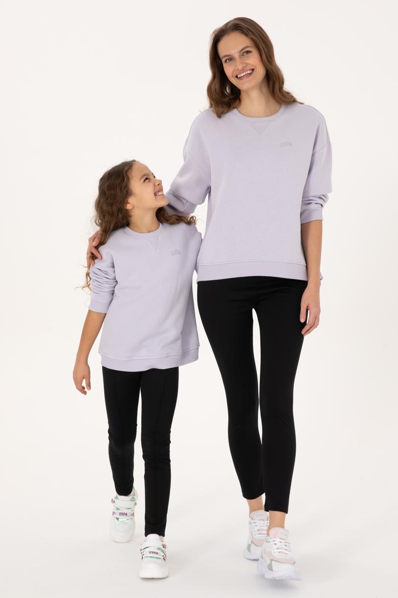 Kadın Lavanta Şardonlu Bisiklet Yaka Basic Sweatshırt