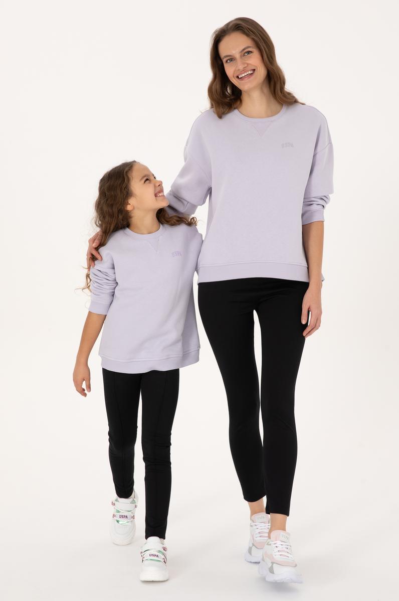 Kadın Lavanta Şardonlu Bisiklet Yaka Basic Sweatshırt