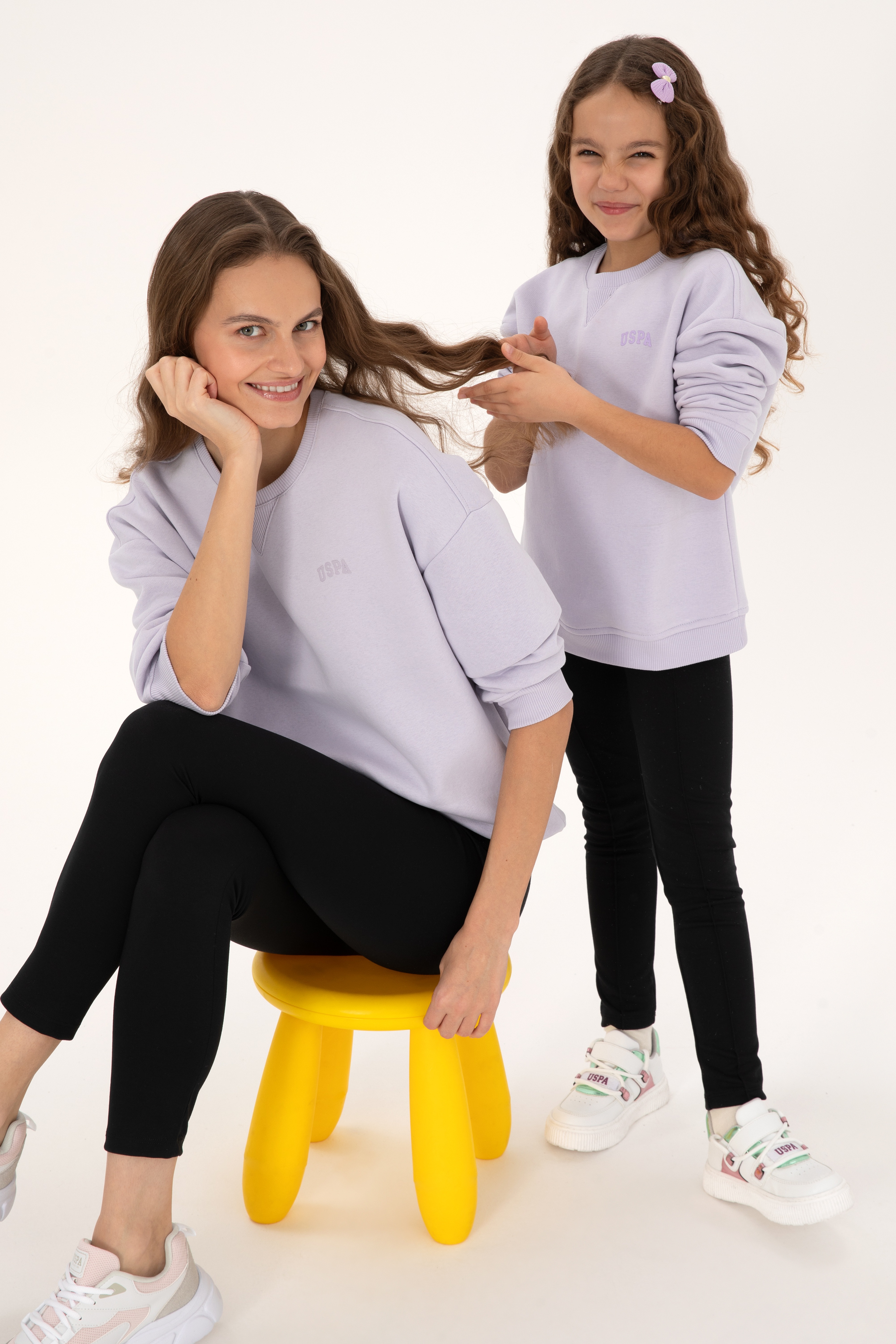 Kadın Lavanta Şardonlu Bisiklet Yaka Basic Sweatshırt
