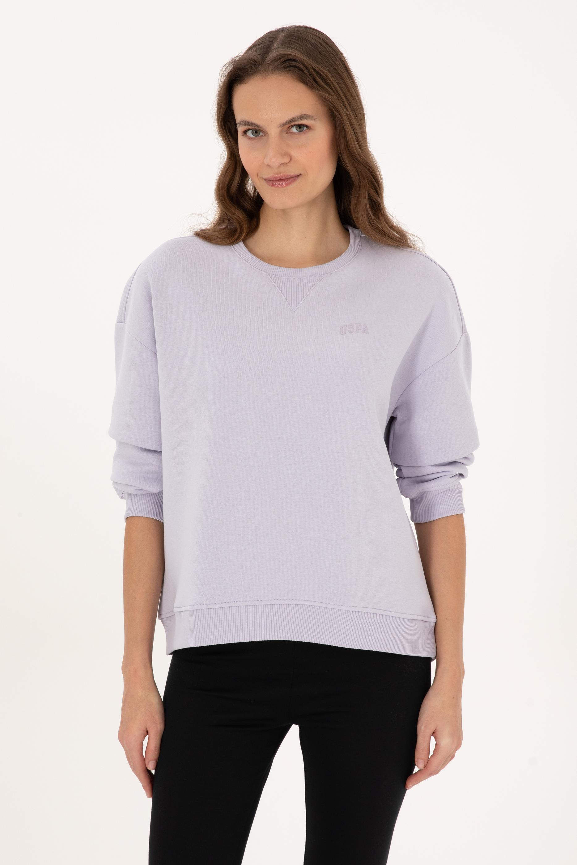 Kadın Lavanta Şardonlu Bisiklet Yaka Basic Sweatshırt