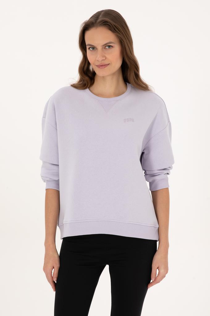 Kadın Lavanta Şardonlu Bisiklet Yaka Basic Sweatshırt