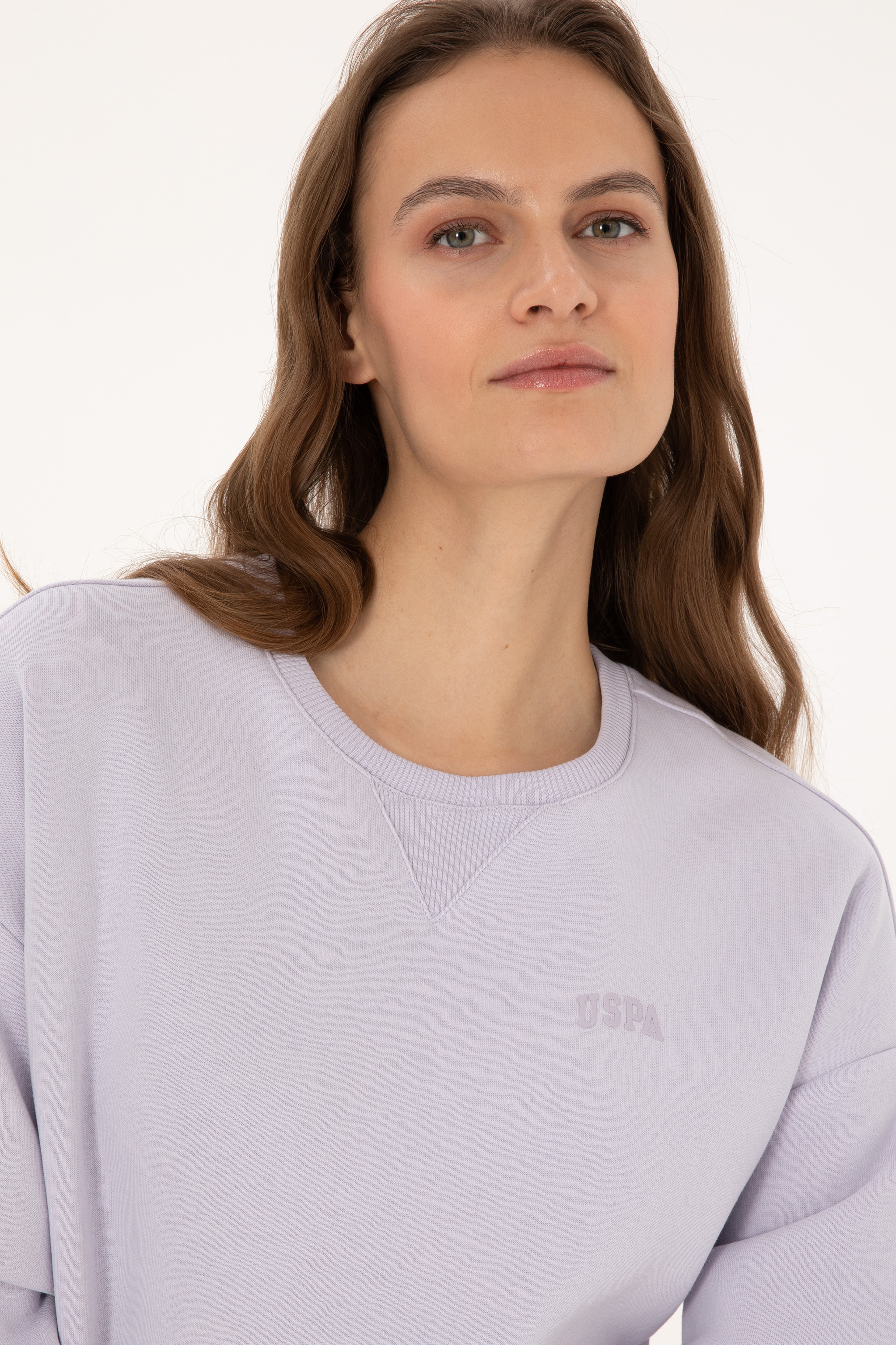 Kadın Lavanta Şardonlu Bisiklet Yaka Basic Sweatshırt - Image 2
