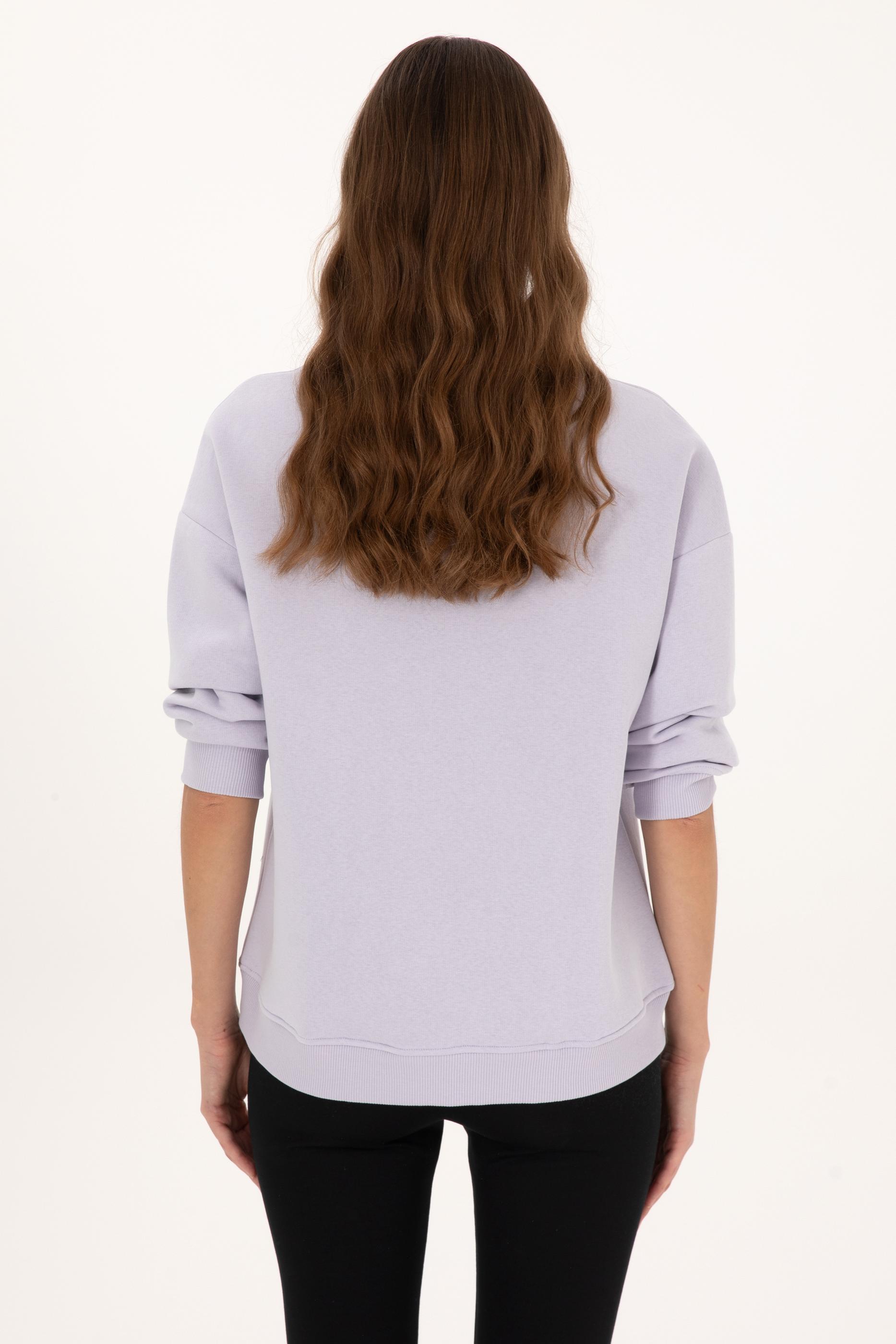 Kadın Lavanta Şardonlu Bisiklet Yaka Basic Sweatshırt