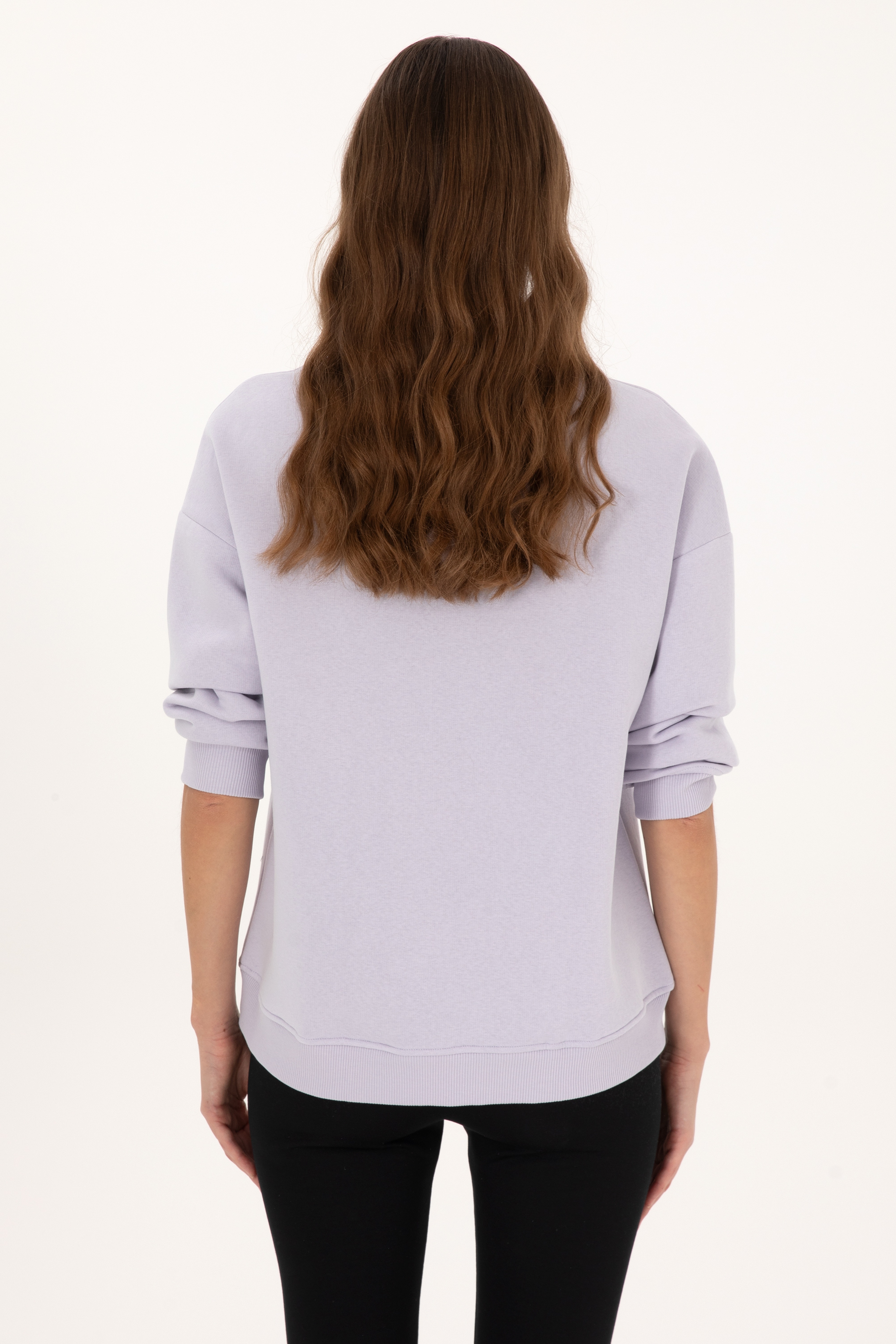 Kadın Lavanta Şardonlu Bisiklet Yaka Basic Sweatshırt