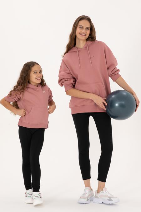 Kadın Gül Kurusu Şardonlu Kapüşonlu Sweatshırt