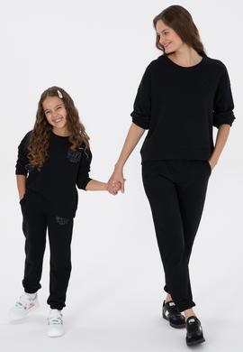 Kız Çocuk Siyah Simli Baskı Detaylı Jogger Eşofman Altı - 50316849023