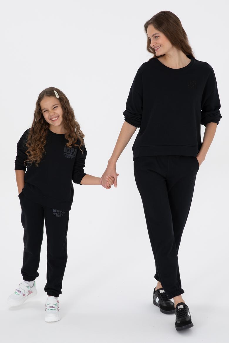 Kız Çocuk Siyah Simli Baskı Detaylı Jogger Eşofman Altı