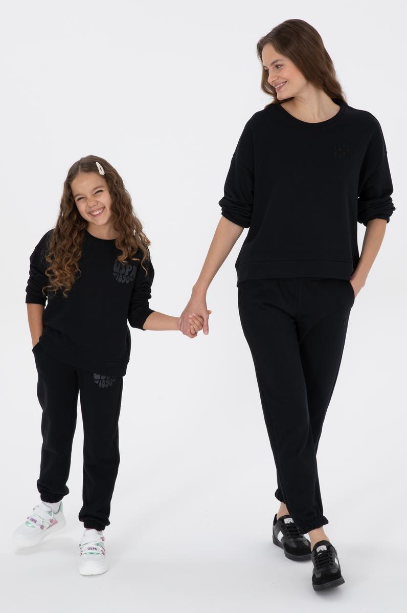Kız Çocuk Siyah Simli Baskı Detaylı Jogger Eşofman Altı