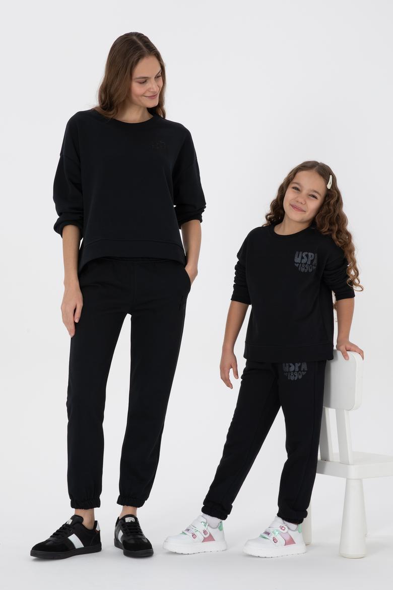 Kız Çocuk Siyah Simli Baskı Detaylı Jogger Eşofman Altı - 50316849023