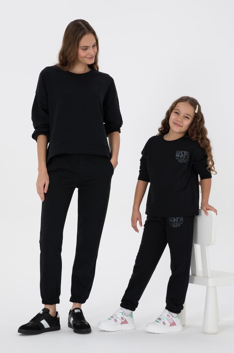 Kız Çocuk Siyah Simli Baskı Detaylı Jogger Eşofman Altı
