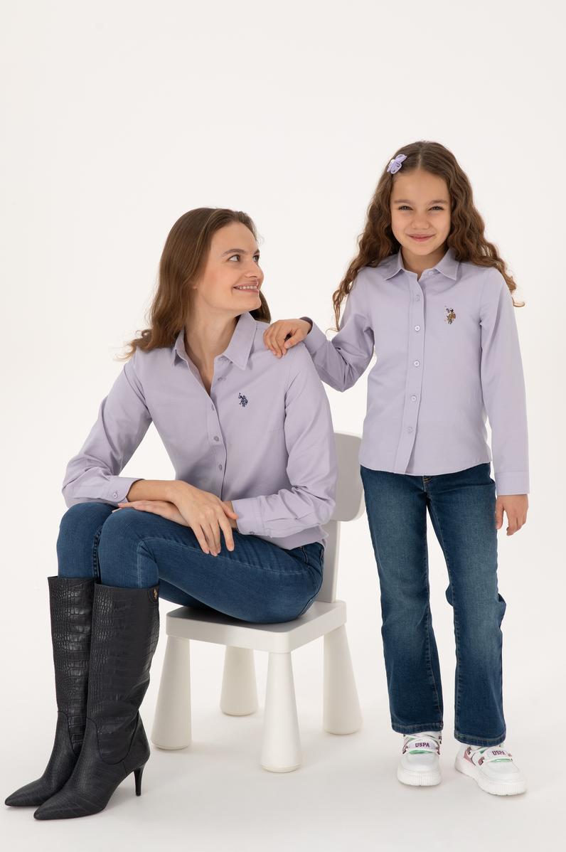 Kız Çocuk Lila Uzun Kollu Basic Gömlek