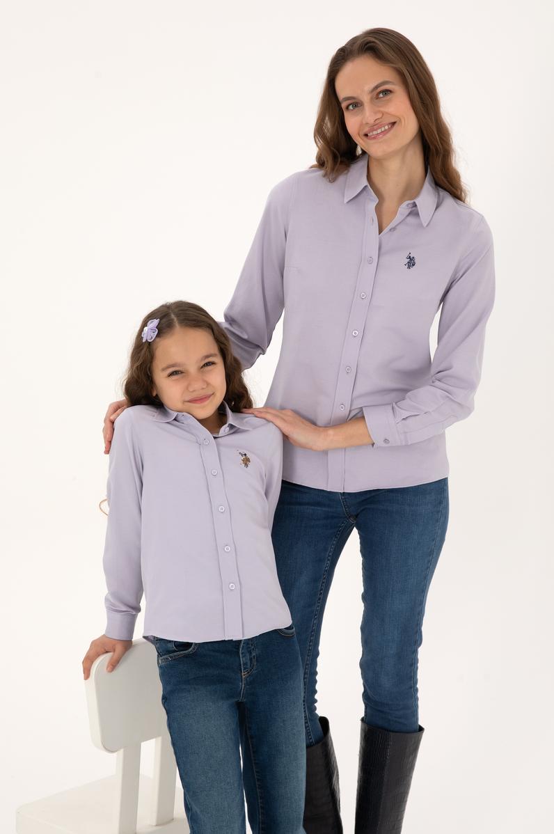 Kız Çocuk Lila Uzun Kollu Basic Gömlek