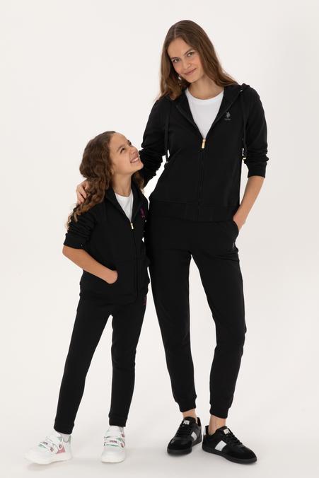 Kadın Siyah Fermuarlı Kapüşonlu Sweatshırt