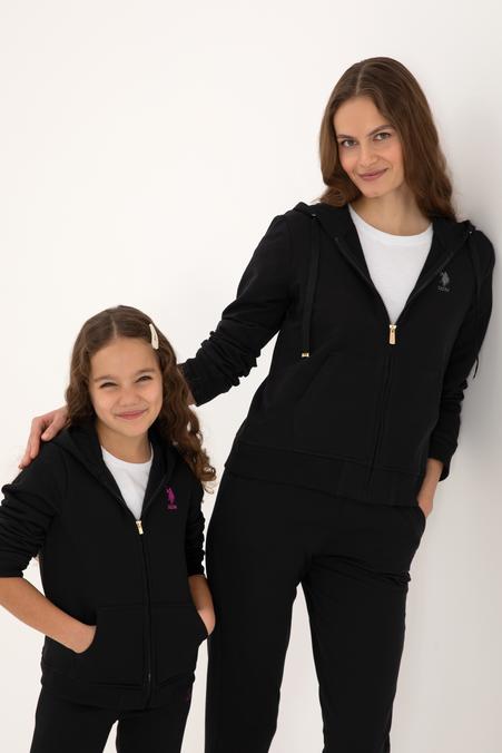 Kadın Siyah Fermuarlı Kapüşonlu Sweatshırt