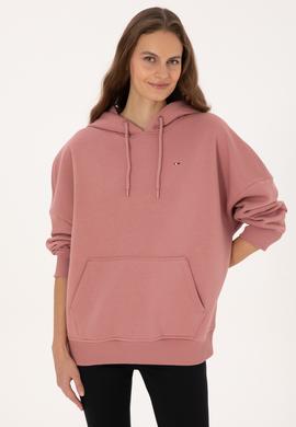 Kadın Gül Kurusu Şardonlu Kapüşonlu Sweatshırt - 50313567087