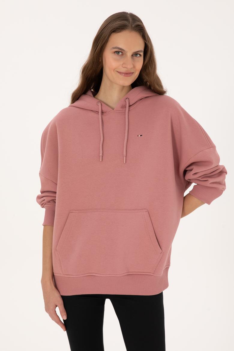 Kadın Gül Kurusu Şardonlu Kapüşonlu Sweatshırt - 50313567087