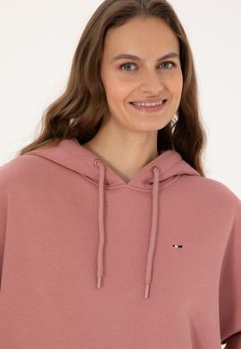 Kadın Gül Kurusu Şardonlu Kapüşonlu Sweatshırt - 50313567087