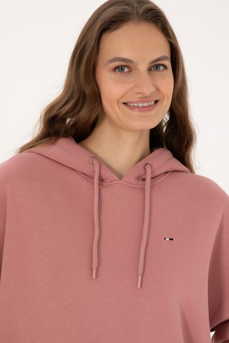 Kadın Gül Kurusu Şardonlu Kapüşonlu Sweatshırt - 50313567087