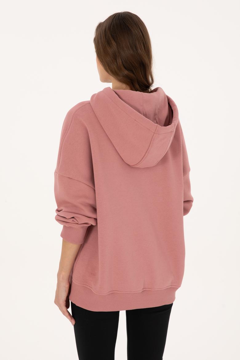 Kadın Gül Kurusu Şardonlu Kapüşonlu Sweatshırt - 50313567087