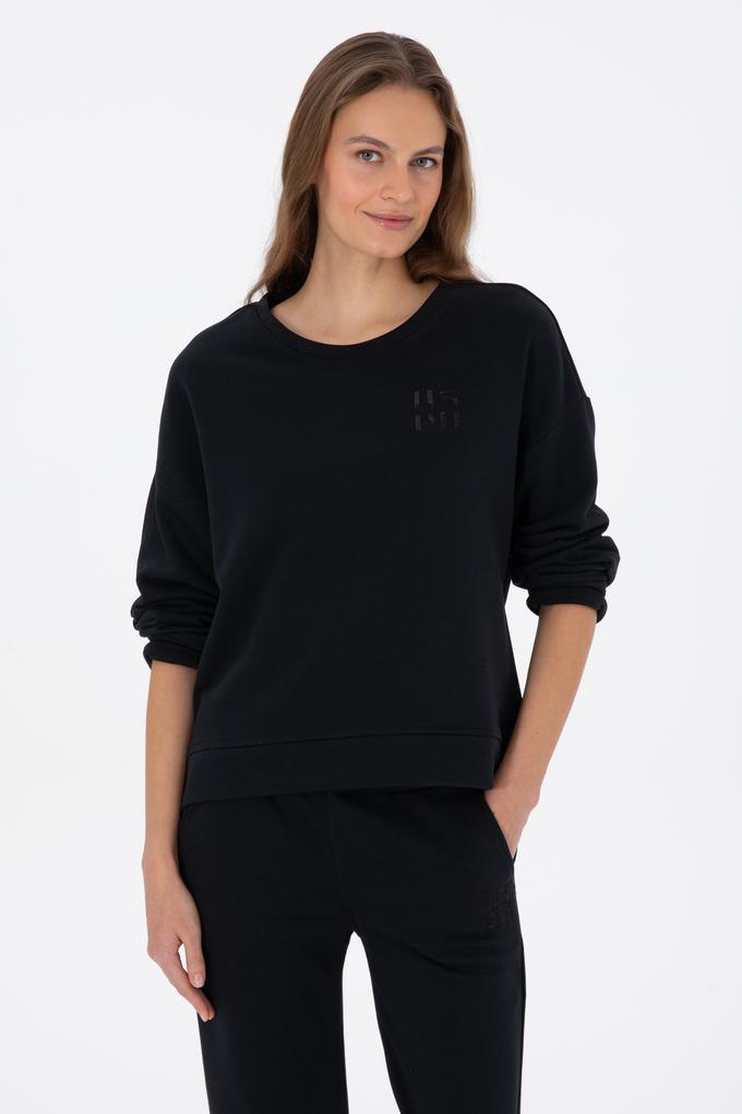 Kadın Siyah Bisiklet Yaka Basic Sweatshırt