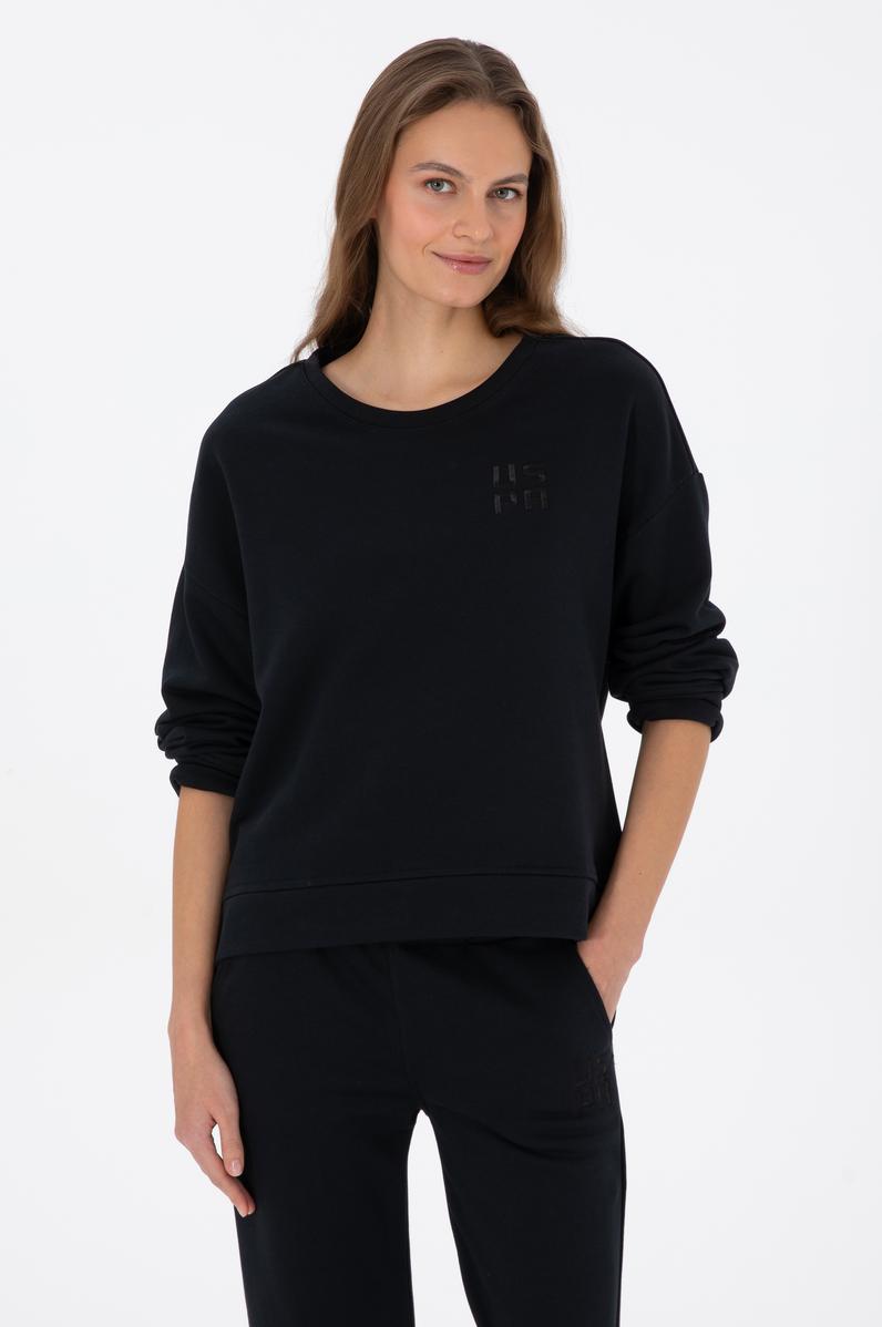 Kadın Siyah Bisiklet Yaka Basic Sweatshırt