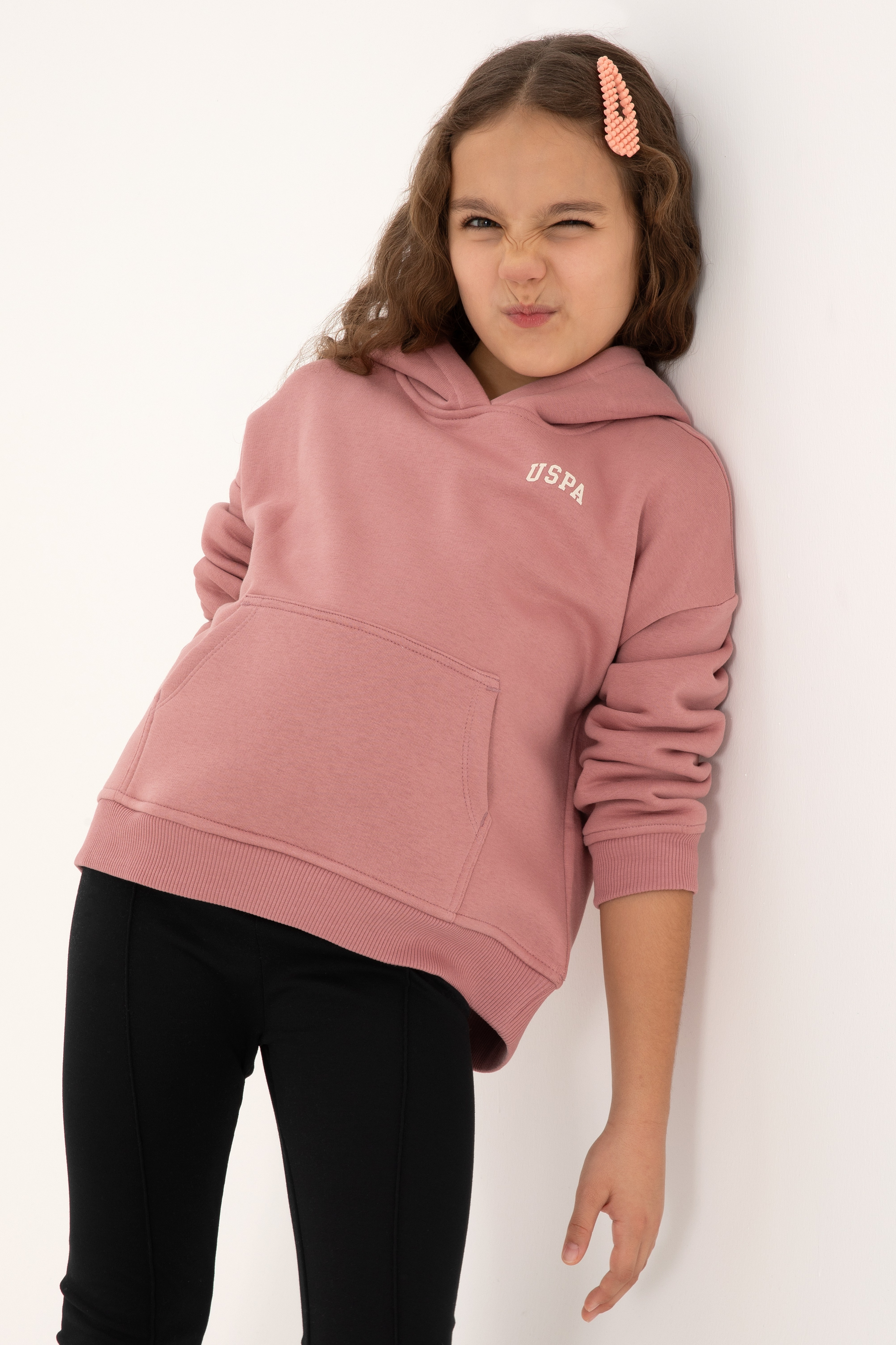 Kız Çocuk Orkide Kapüşonlu Şardonlu Basic Sweatshirt - Image 1