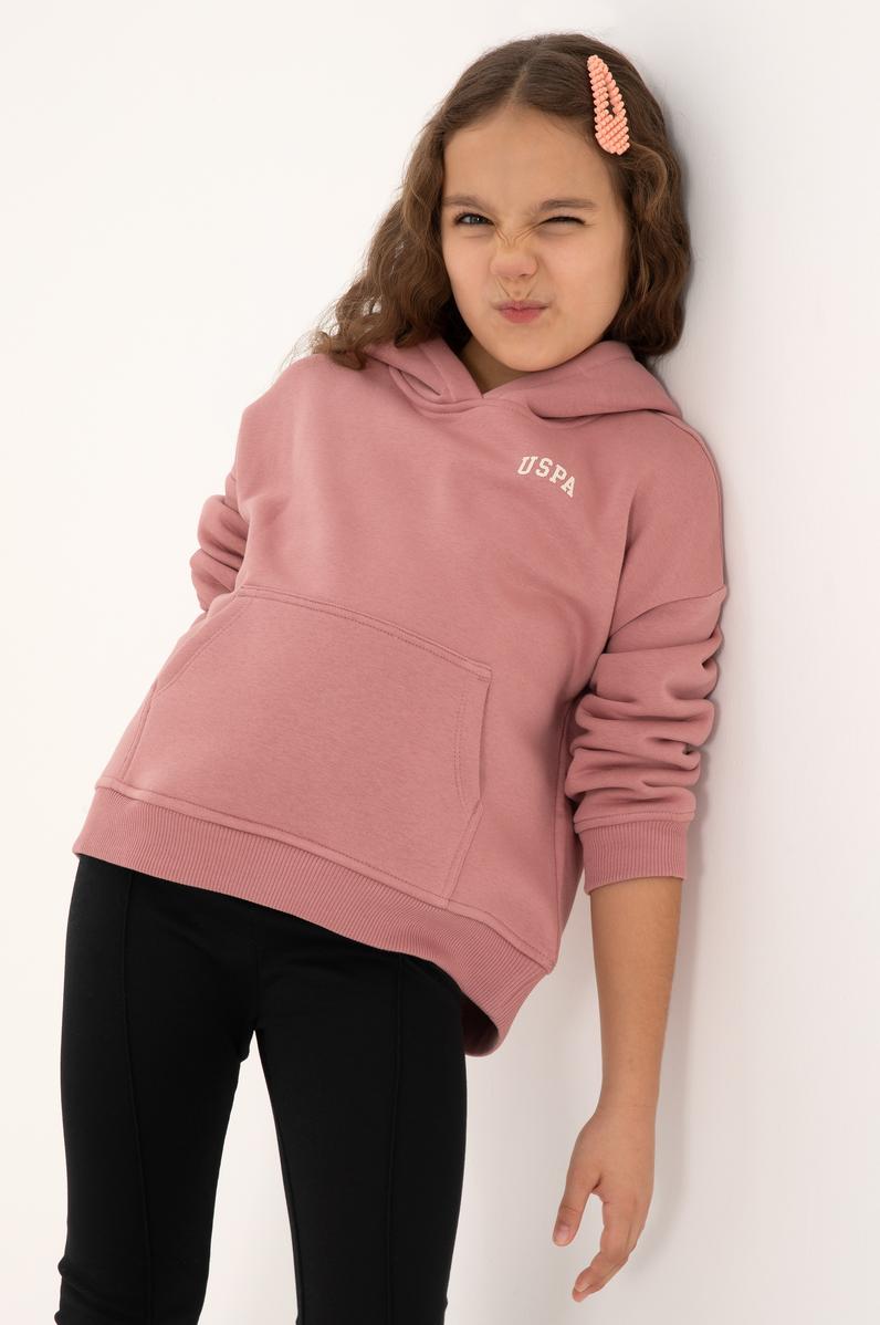 Kız Çocuk Orkide Kapüşonlu Şardonlu Basic Sweatshirt