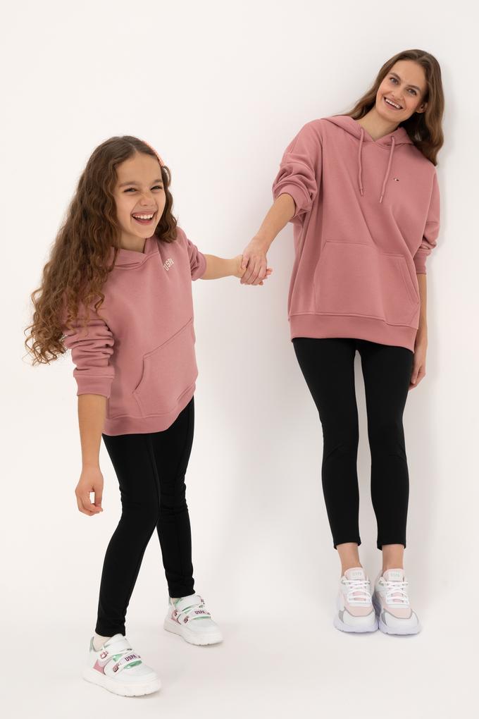 Kız Çocuk Orkide Kapüşonlu Şardonlu Basic Sweatshirt