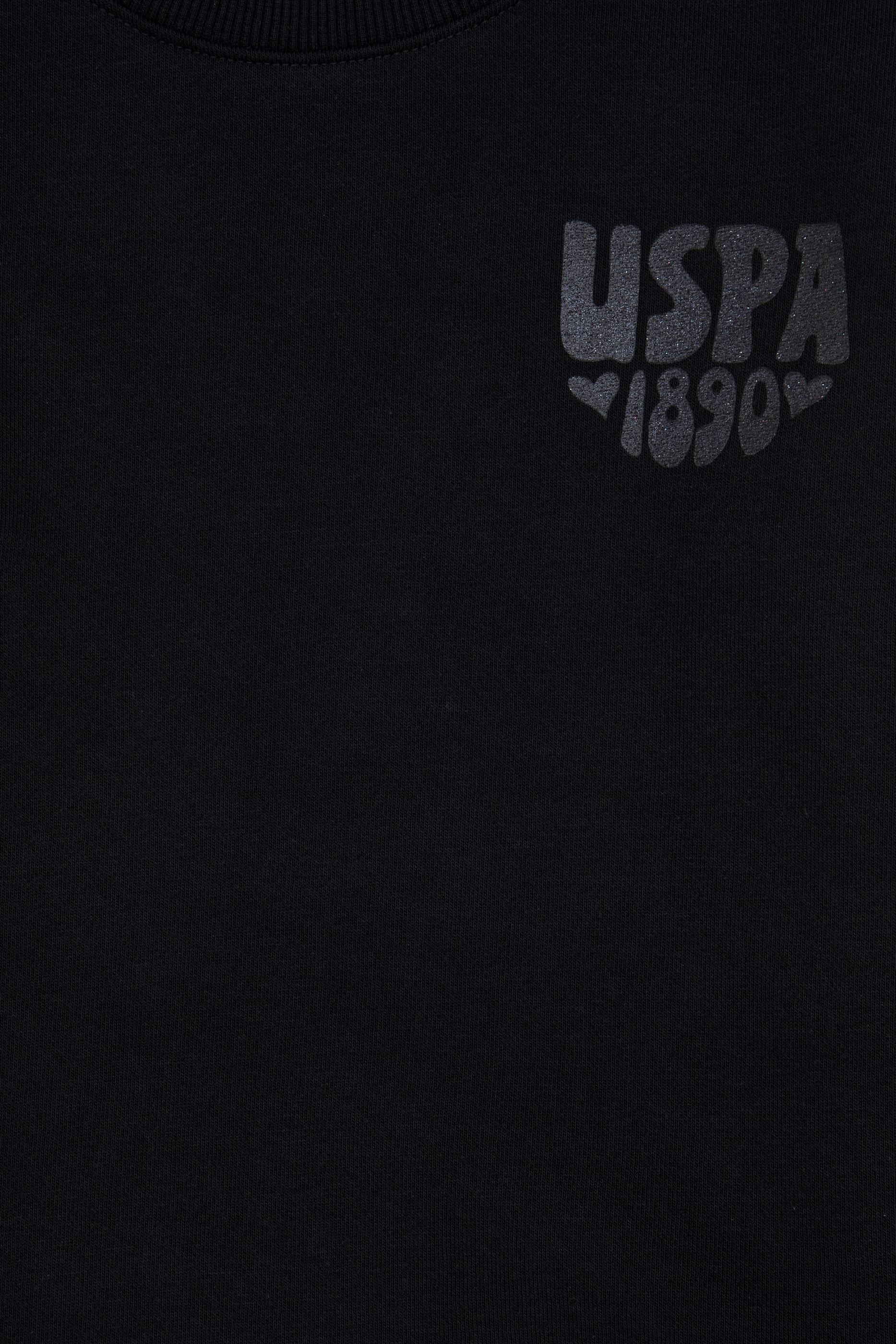 Kız Çocuk Siyah Simli Baskı Detaylı Bisiklet Yaka Basic Sweatshirt