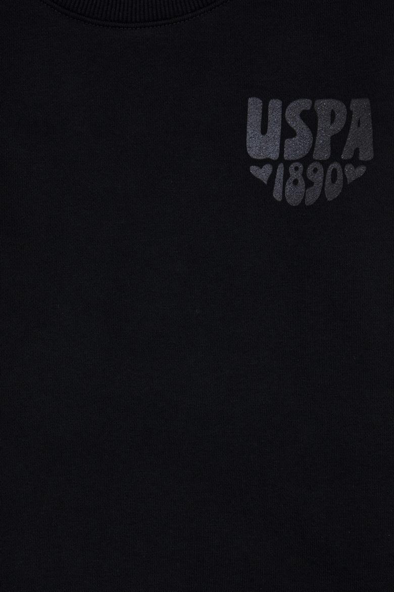 Kız Çocuk Siyah Simli Baskı Detaylı Bisiklet Yaka Basic Sweatshirt - 50314289023