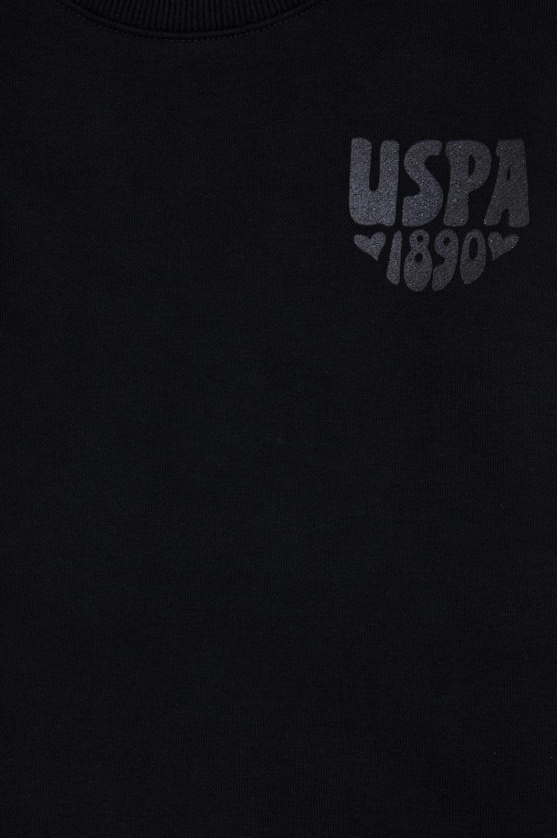 Kız Çocuk Siyah Simli Baskı Detaylı Bisiklet Yaka Basic Sweatshirt