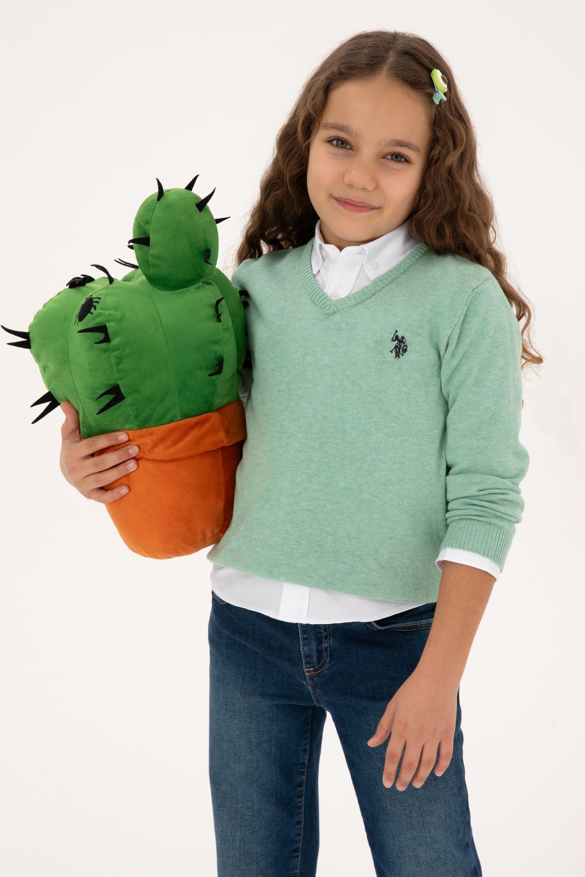 Kız Çocuk Yeşil Melanj V Yaka Basic Kazak