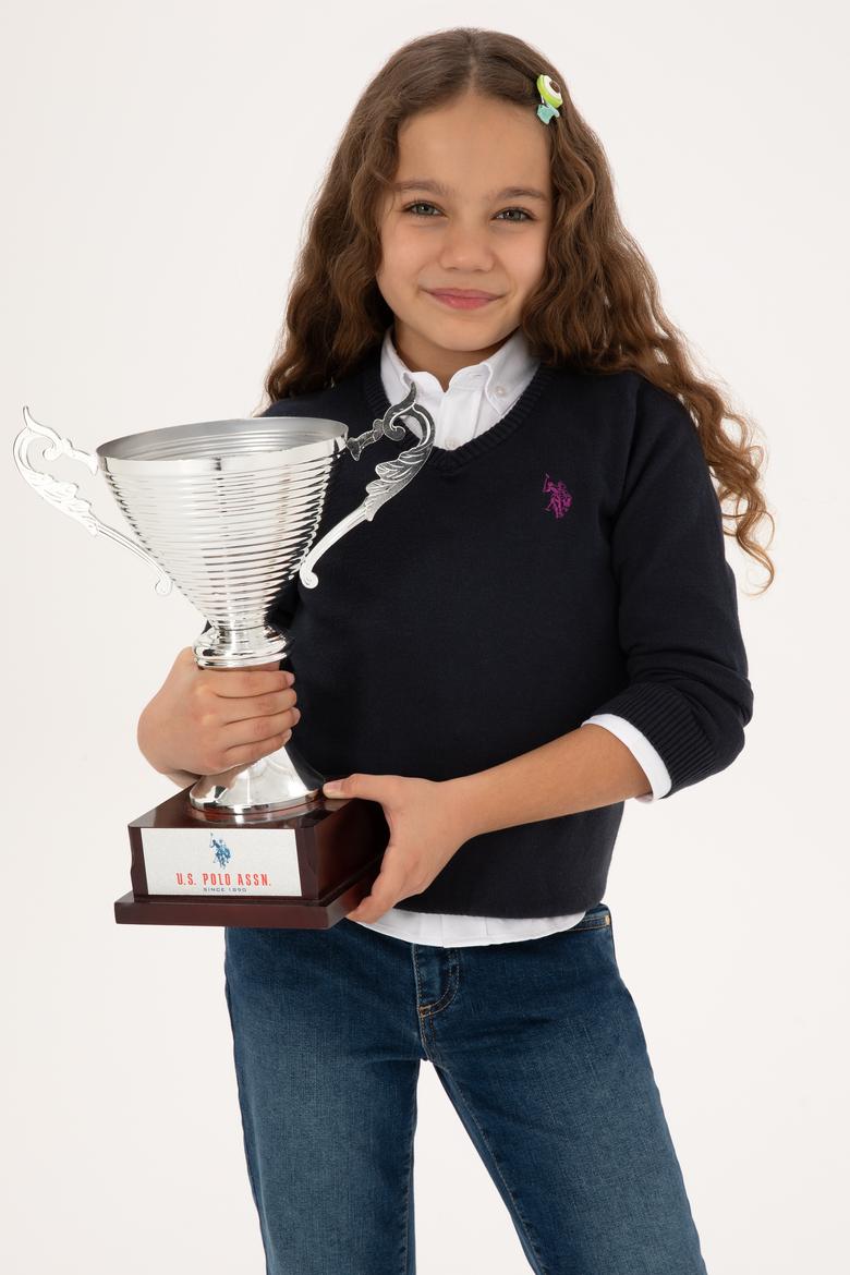 Kız Çocuk Lacivert V Yaka Basic Kazak - 50316777020