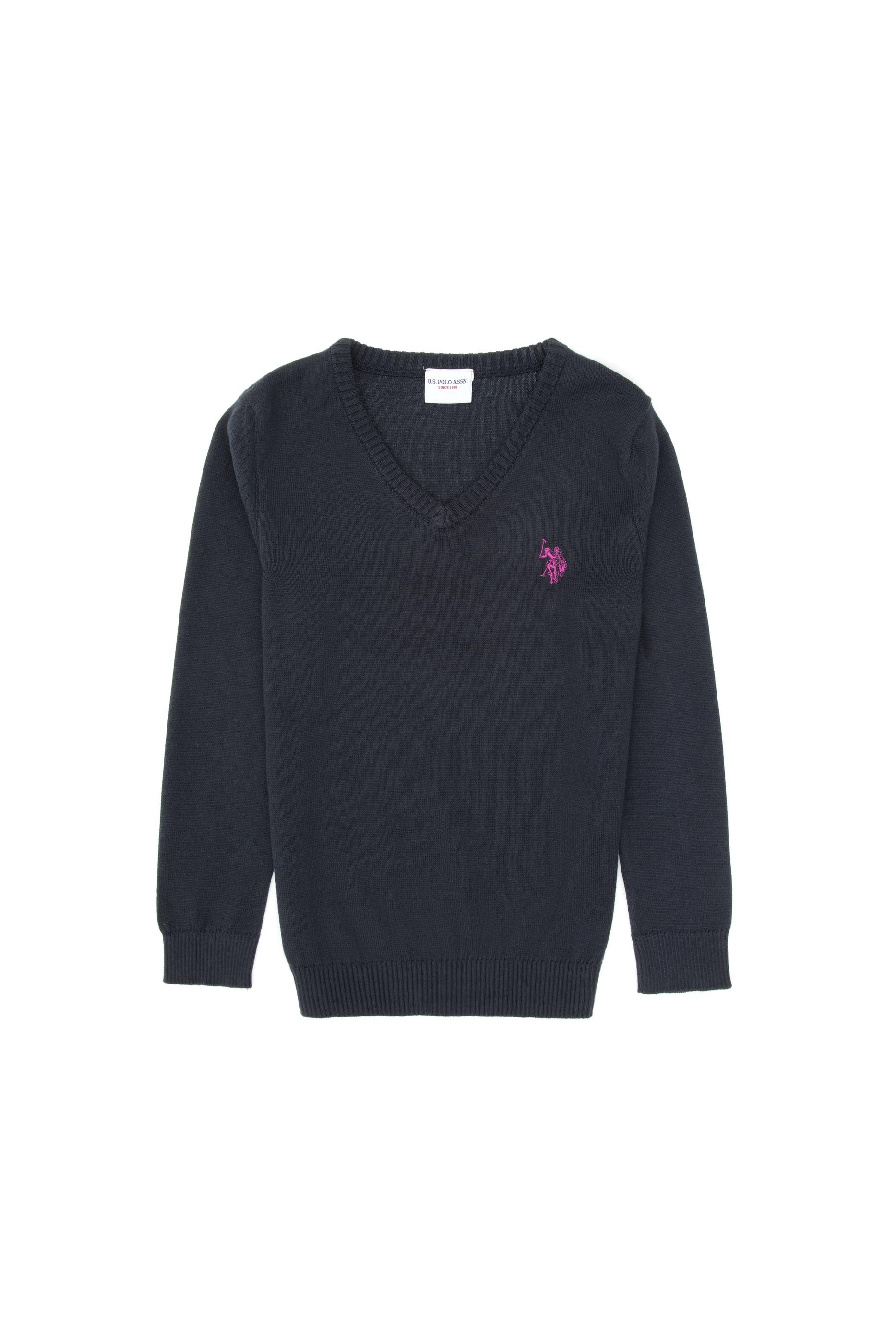 Kız Çocuk Lacivert V Yaka Basic Kazak