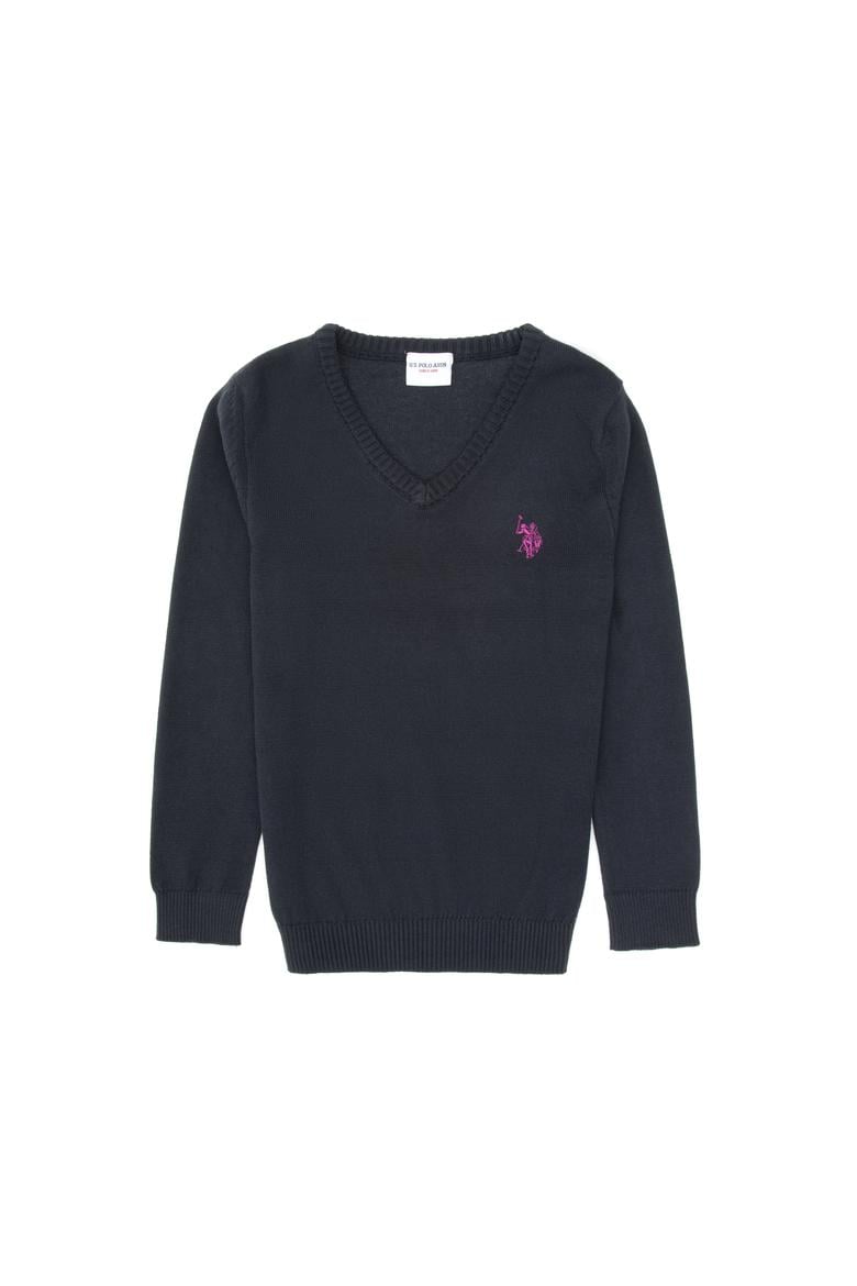 Kız Çocuk Lacivert V Yaka Basic Kazak - 50316777020