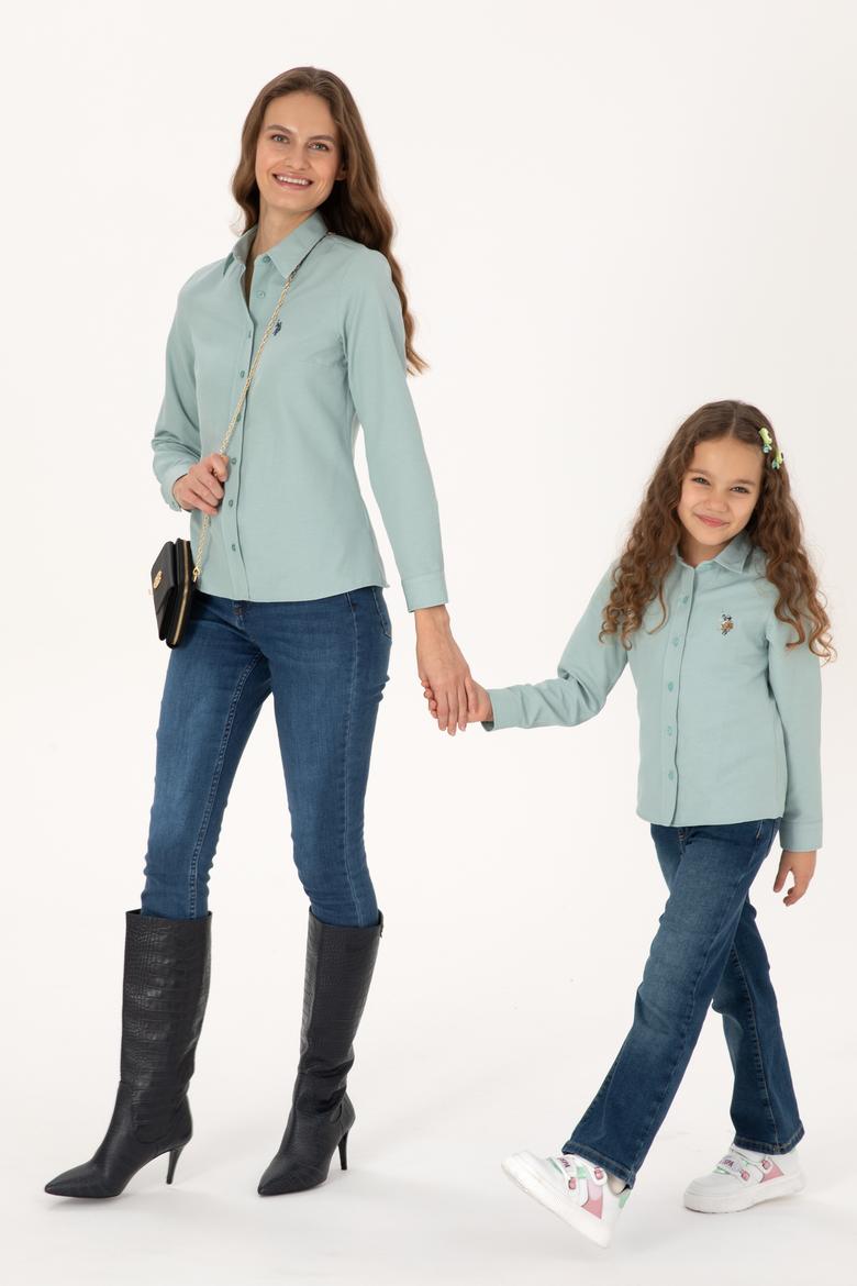 Kadın Mint Uzun Kollu Basic Gömlek