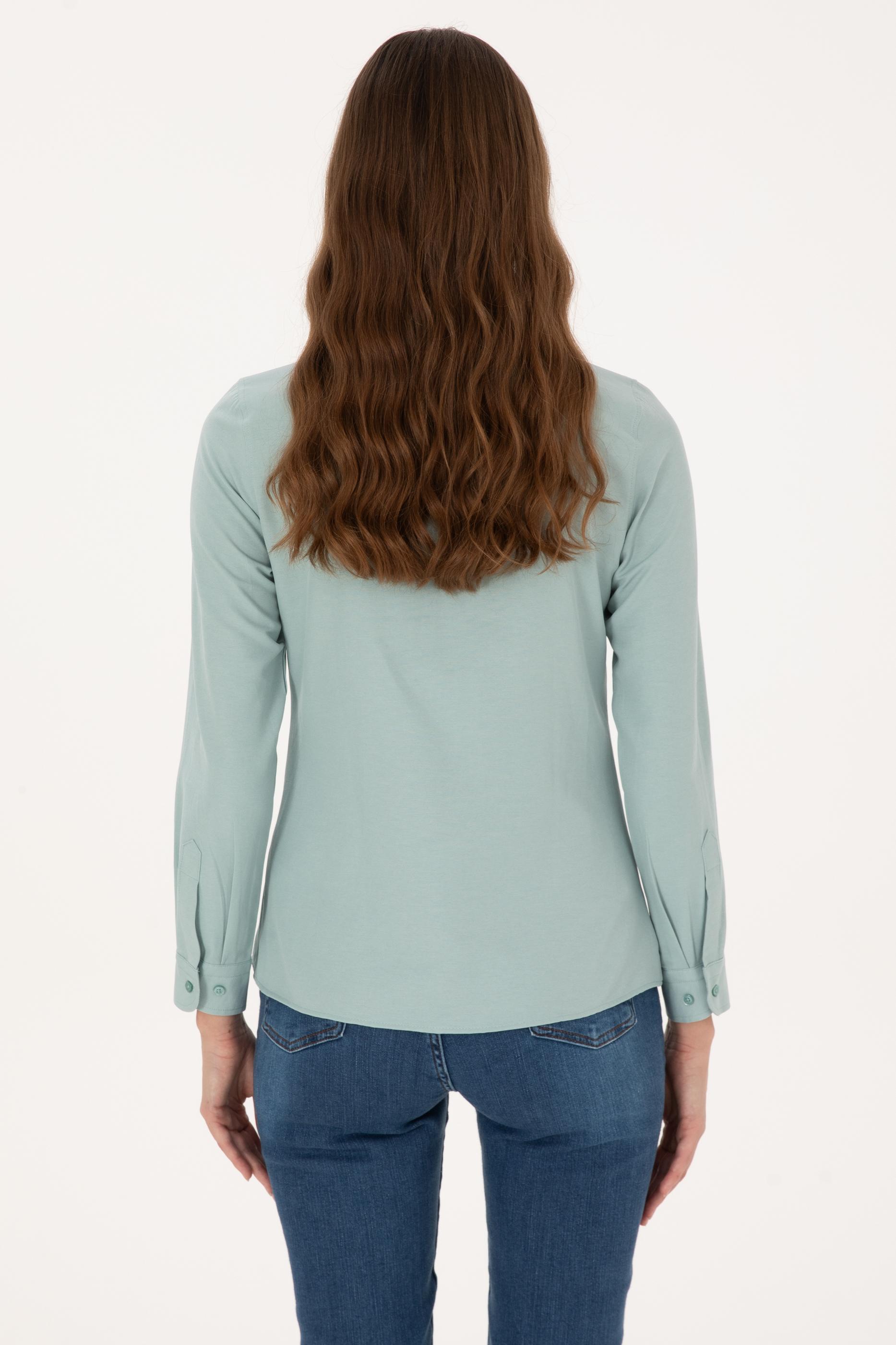 Kadın Mint Uzun Kollu Basic Gömlek