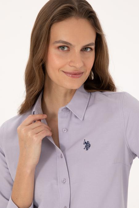 Kadın Mor Uzun Kollu Basic Gömlek