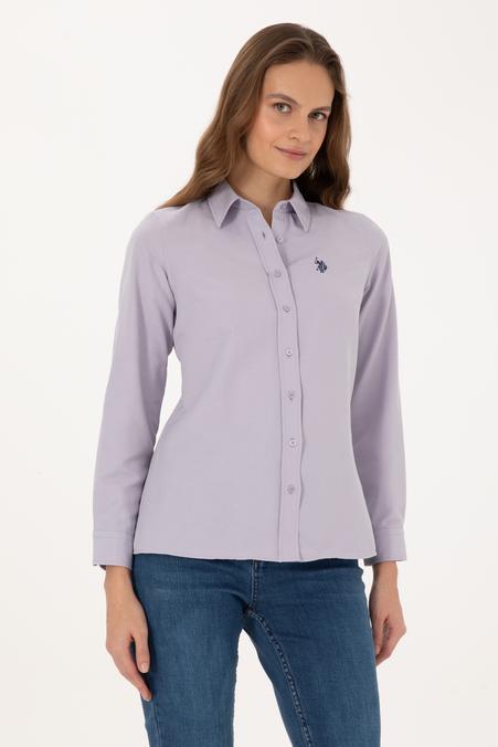 Kadın Mor Uzun Kollu Basic Gömlek