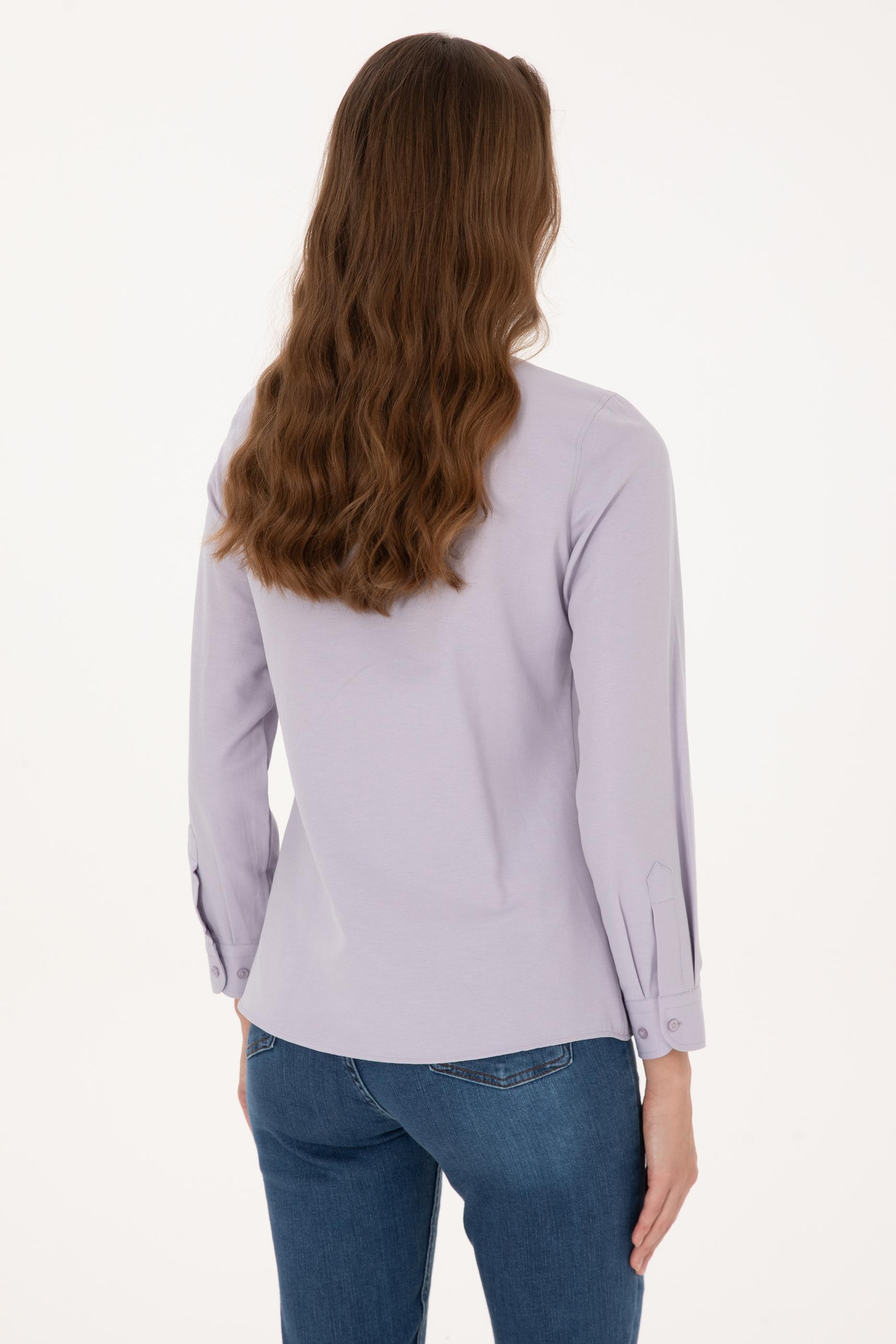 Kadın Mor Uzun Kollu Basic Gömlek