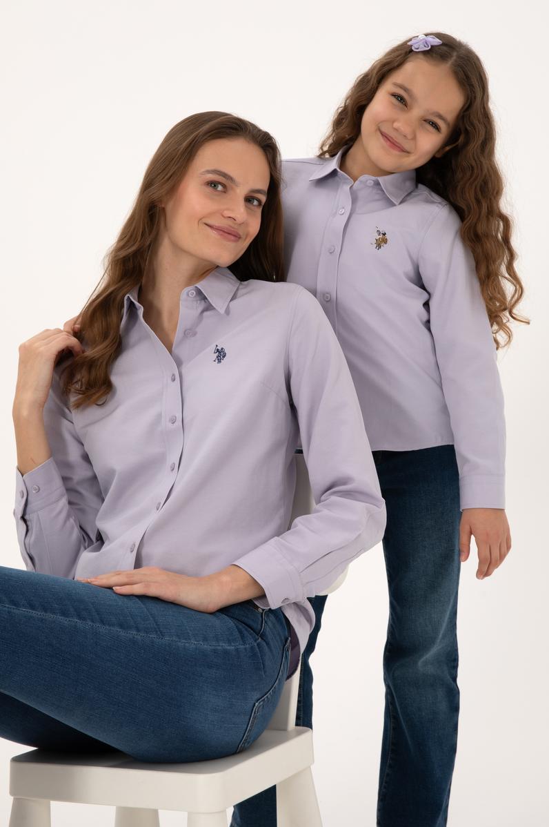 Kadın Mor Uzun Kollu Basic Gömlek