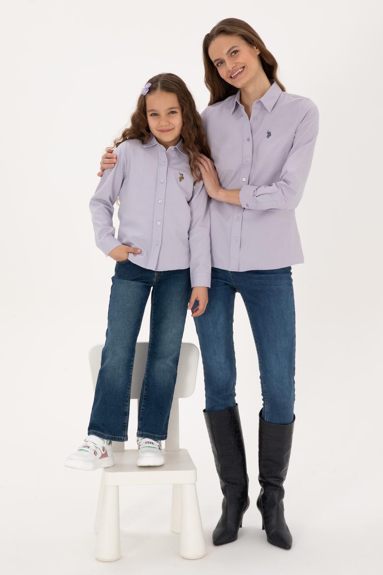 Kadın Mor Uzun Kollu Basic Gömlek